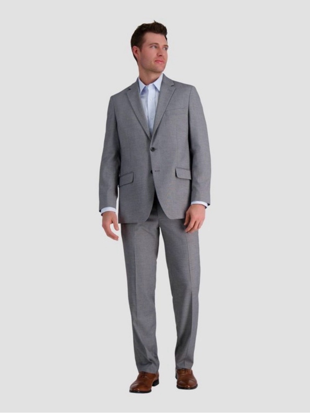 Haggar Tailored Fit Gray Suit 46R Polyester Solid 2-Button Notch Lapel